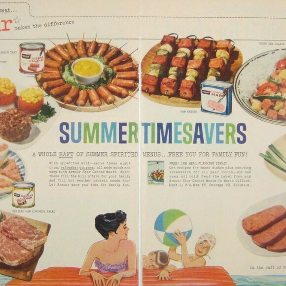 Vintage Armour Foods Summer Timesavers Recipe Print Ad 2 Page 1950s - Picture 2 of 2